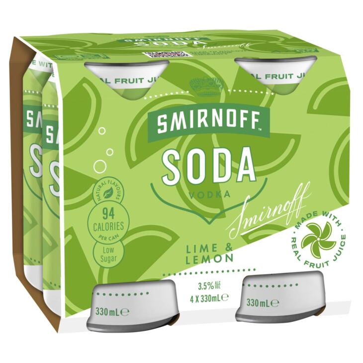 Smirnoff soda vodka lemon & lime4x330ml